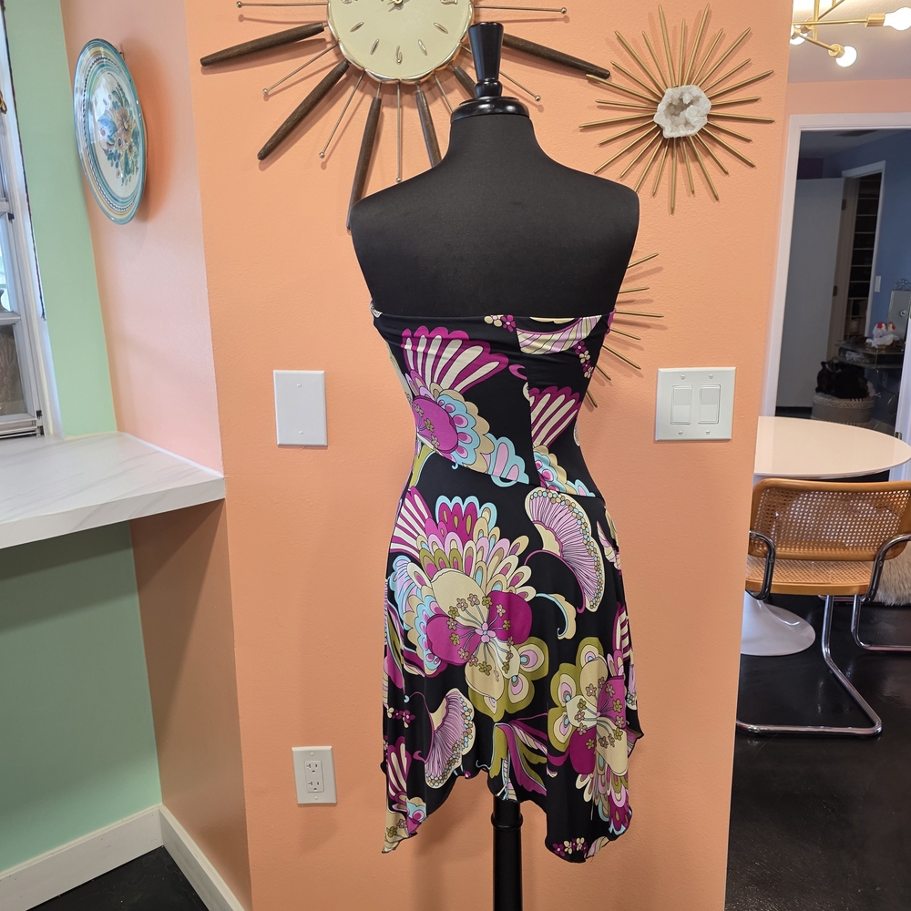 Vintage Strapless Dress with Pink and Purple Floral Design - Picture 4 of 14